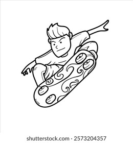 graphic vector illustration of a skateboarder in cartoon style, great for adding to your visual elements or coloring teaching materials for children and apparel businesses. vector format. black and wh