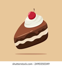 Graphic vector illustration of a slice of chocolate cake with cherry topping