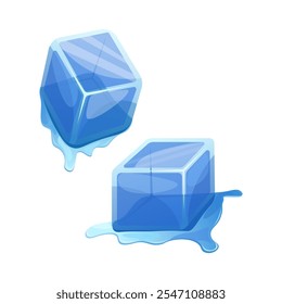 Ilustração gráfica vetorial de cubos de gelo azul ligeiramente derretido