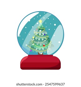 Ilustración vectorial gráfica de una bola de nieve con un árbol de Navidad en un vaso