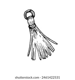 Graphic vector illustration of a tassel with fringed decoration, isolated. For decoration, patterns