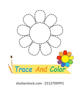 Graphic vector illustration of trace and color flower drawing for children's drawing book