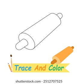 Graphic vector illustration of trace and color drawing of rolling pin for children's picture book