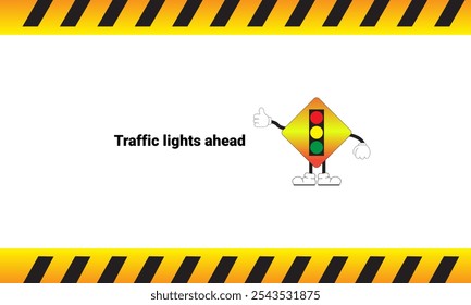 Graphic vector illustration of traffic light sign ahead with cartoon characters. Graphic design is suitable for children's education, story books, or traffic safety materials. vector illustration