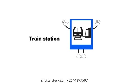 
Graphic vector illustration of train station sign with cartoon characters. Graphic design is suitable for children's education, story books, or traffic safety materials. vector illustration