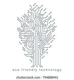 Graphic vector illustration of tree created in communication technology design. Eco friendly technology concept.