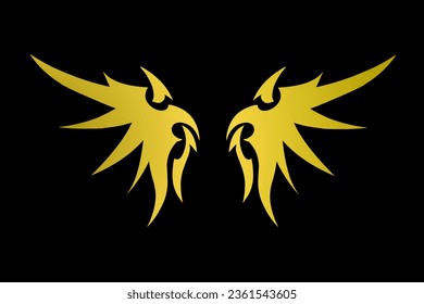 graphic vector illustration of tribal art design of a pair of golden wings