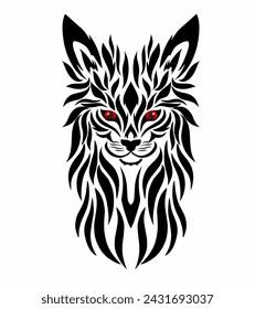 graphic vector illustration of tribal art design cat face with red eyes for tattoo