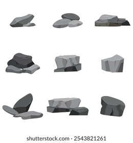 Graphic vector illustration of various shapes of stones in cartoon style