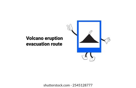 Graphic vector illustration of volcanic eruption evacuation route signs with cartoon characters. Graphic design is suitable for children's education, story books, or traffic safety materials. vector i