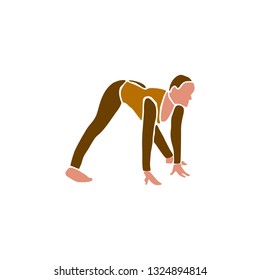 Graphic vector illustration of a woman practicing yoga.Prasarita padottanasana