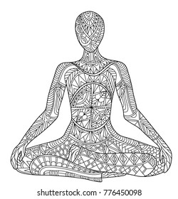 Graphic vector illustration of a woman sitting in Lotus Pose