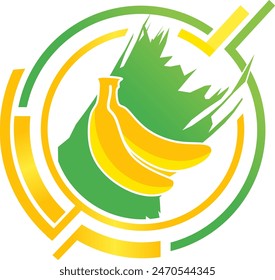 graphic vector illustration of a yellow banana in a yellow and green circle, modern banana icon, suitable for use as a sticker and design material for posters, logos and so on