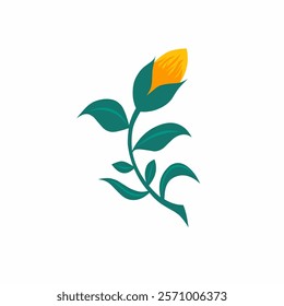 Graphic vector illustration of yellow flower buds and green leaves on a white background, highlighting the simplicity and elegance of nature while offering artistic appeal for a variety of uses.