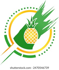 graphic vector illustration of a yellow pineapple in a yellow and green circle, modern pineapple icon, suitable for use as a sticker and design material for posters, logos and so on