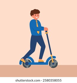 Graphic Vector Illustration of Young Entrepreneur Starting Career Process. Vector Concept of Character Riding a Scooter