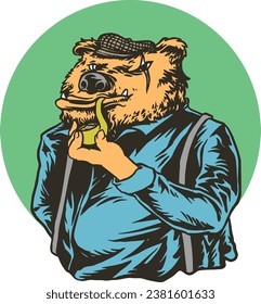 Graphic vector illustrations of bear smokers characters are good for merchandise and very good when printed