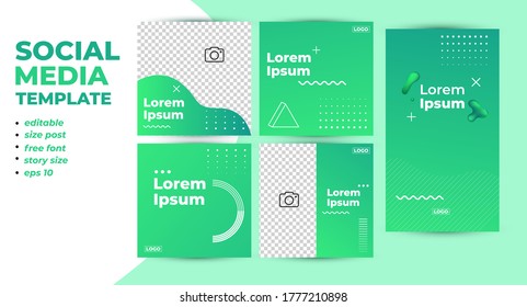 graphic vector illustrator of Social media post and story template with a cool fluid design element and trendy gradient green colors perfect for advertising and branding.