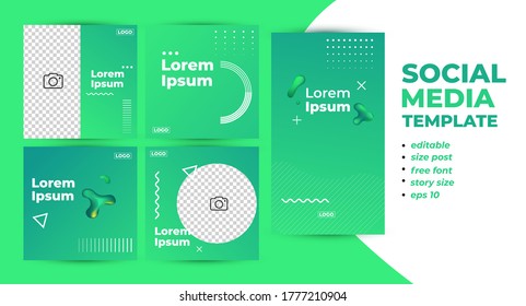 graphic vector illustrator of Social media post and story template with a cool fluid design element and trendy gradient green colors perfect for advertising and branding.