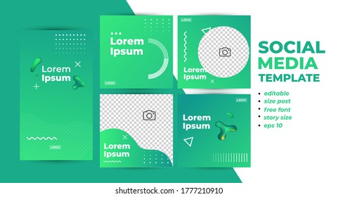 graphic vector illustrator of Social media post and story template with a cool fluid design element and trendy gradient green colors perfect for advertising and branding.