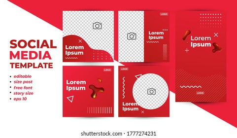 graphic vector illustrator of Social media post and story template with a cool fluid design element and trendy gradient red colors perfect for advertising and branding.