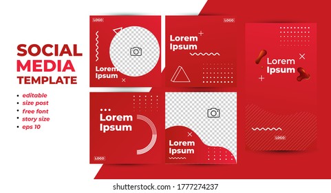 graphic vector illustrator of Social media post and story template with a cool fluid design element and trendy gradient red colors perfect for advertising and branding.