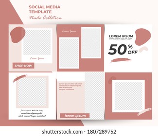 ilustrador gráfico vectorial de la plantilla de publicación de medios sociales con un elemento de diseño de color desnudo y colores pastel de moda perfectos para la publicidad y la marca de una tienda de moda, tienda de maquillaje, tienda de skincare.