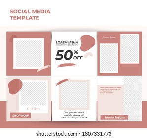 graphic vector illustrator of Social media post template with a nude color design element and trendy pastel colors perfect for advertising and branding a fashion store, make up store, skincare store.