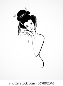 Graphic vector image of Japanese women, geisha