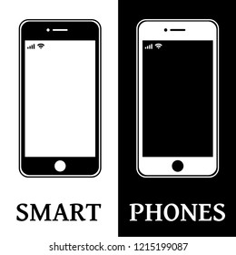 Graphic vector image of smart phone. Black and white. Two versions.