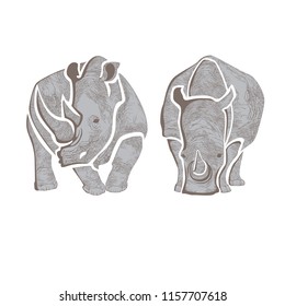 Graphic vector image of two gray rhinos