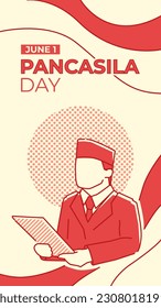 
a graphic vector instagram story template celebrating Indonesia's Pancasila Day national celebration on June 1st