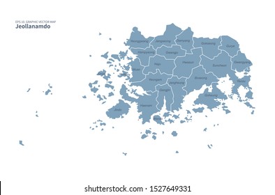 graphic vector of jeollado map.
south jeollado. north jeollado. korea map.