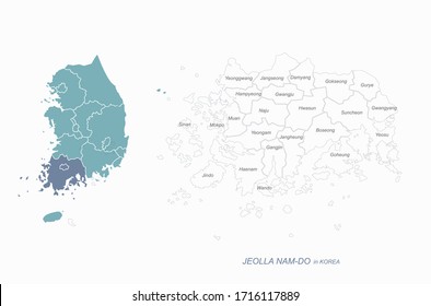 grafische Vektorillustration von jeolla-nam do map.
Südkorea-Karte. Süd jeolla-do.