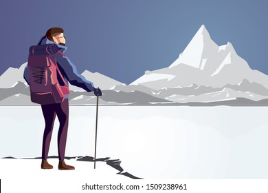 graphic vector of landscape background with hiking character