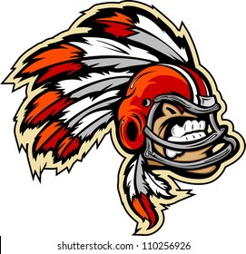 Graphic Vector lllustration of an Indian Chief Football Mascot with Feathers on Football Helmet