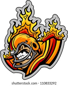 Graphic Vector lllustration of a Mean Tough Football Mascot with Flames coming out of Football Helmet