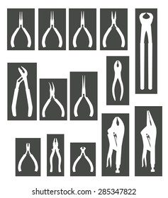 graphic vector of many types of plier/pliers white and black
