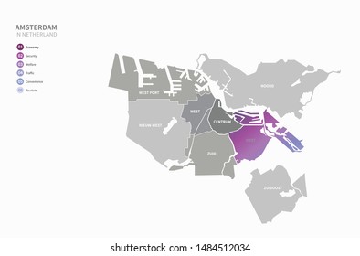 graphic vector map of amsterdam in netherland. europe city map.