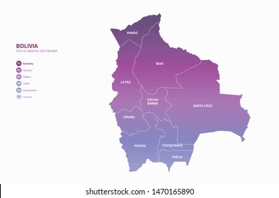 graphic vector map of bolivia