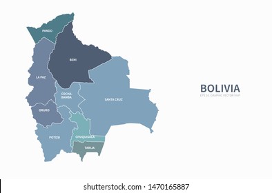 graphic vector map of bolivia. south america country map. latin countries map.