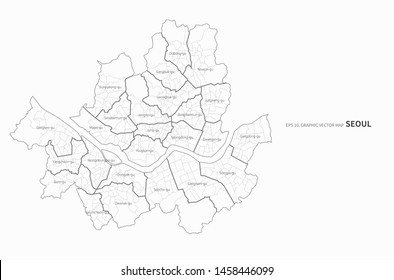 graphic vector map of the boundary in Seoul. seoul map. korea map.