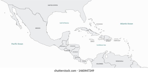 graphic vector map of caribbean countries