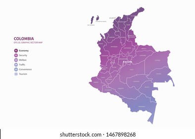 graphic vector map of colombia. colombia map of south america country.