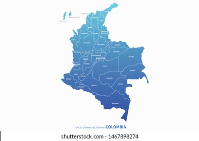 graphic vector map of colombia.
south america country map.