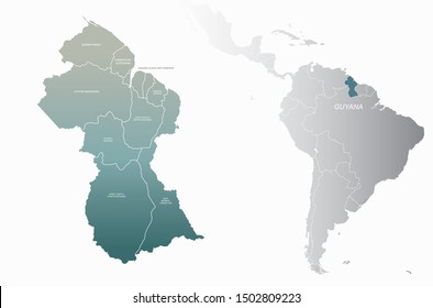 graphic vector map of guyana.
latin america country map.
guyana map.