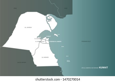 graphic vector map of kuwait