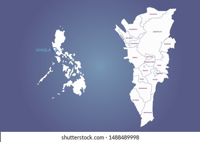 graphic vector map of manila.
philippine map. south asia country.