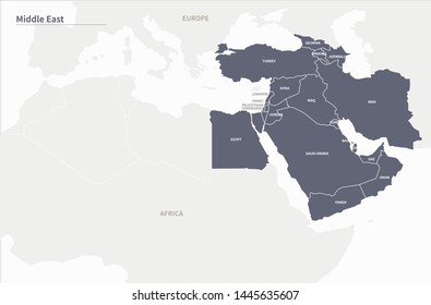 graphic vector map of middle east countries. Arab countries map.