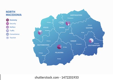 graphic vector map of north macedonia